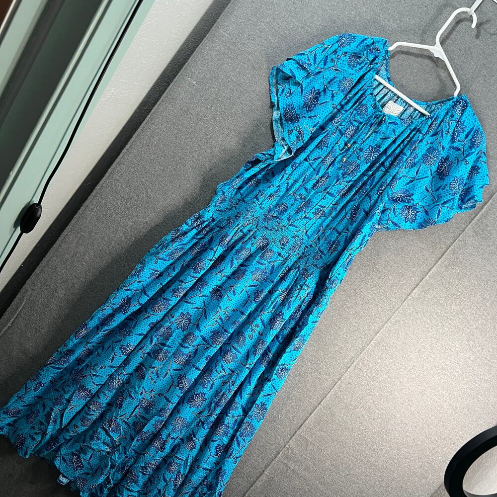 Blue Floral Midi Dress - Lightweight Women's Dress